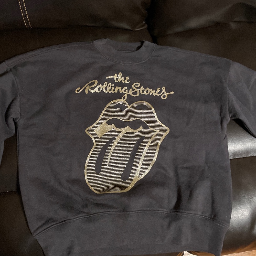 abercrombie kids Black Sweatshirt with Gold Rolling Stones Logo